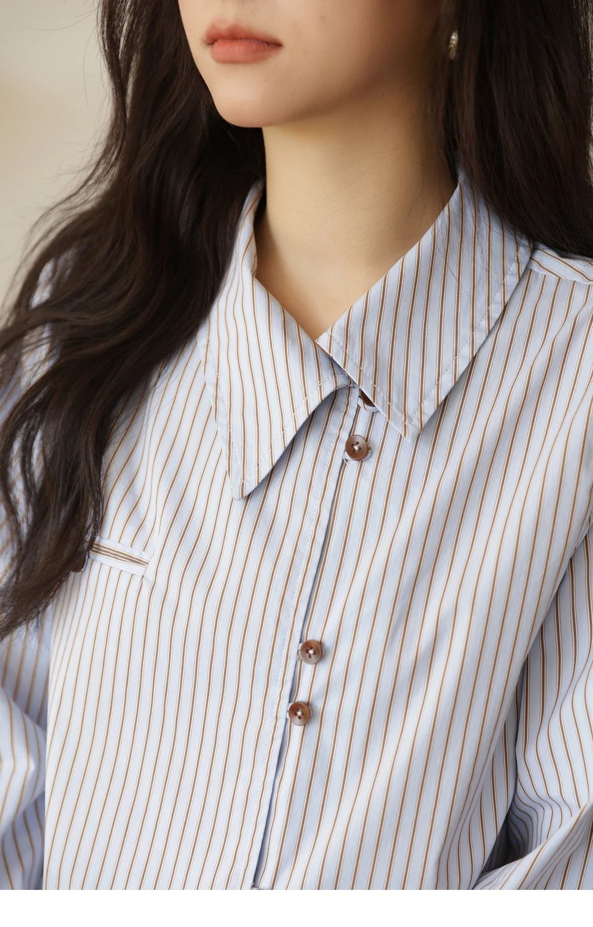 Women's Striped Asymmetric Shirt 2025 Autumn New Arrival Vintage Loose Long Sleeve Tops Commuter Woman Clothes MXE42C2375