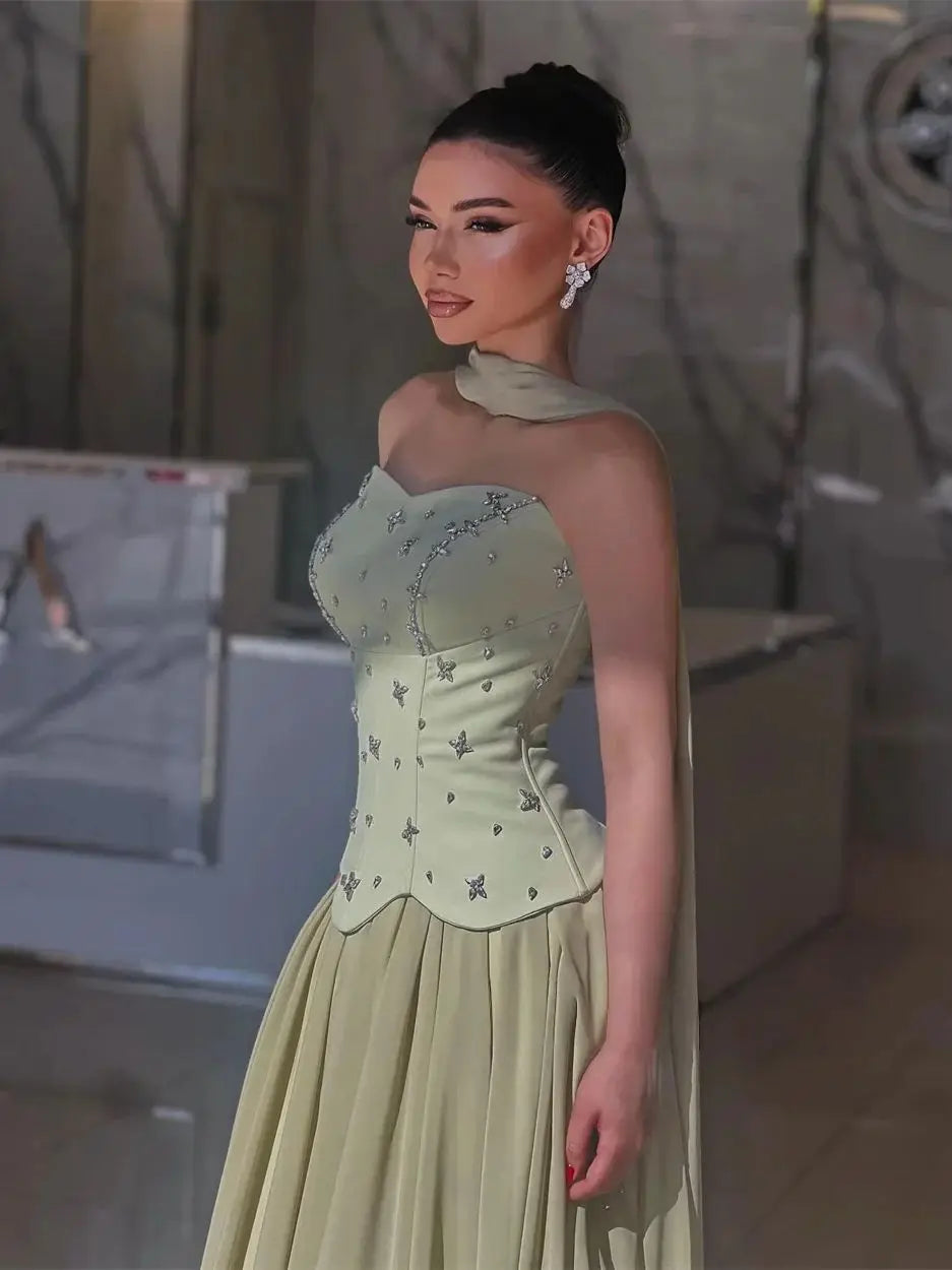Dubai Customized Evening dresses A-line prom party dress 2025 Luxury Strapless Floor-length فساتين سهرة