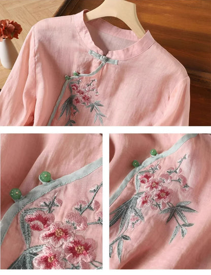 Casual Loose Blouse Shirt Women Clothes Summer Cotton Linen Ladies Tops Tee Blusas Vintage Embroidery Woman Shirt Camiseta Mujer