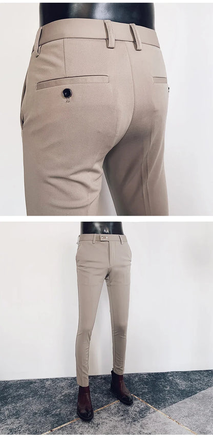 2025 Spring and Summer New Men's Casual Business Dress Pants Fashion Social Solid Wedding Party Suit Pants Slim Fit Suit Pants