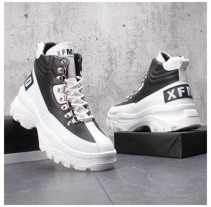 White High Top Board Boots for Men Thick Soled Men Boots with Elevated Height Inside Outdoor Casual Versatile High-top Shoes