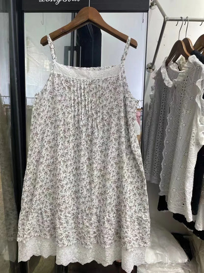 100% Cotton lace embroidery patchwork print slip dress mori girl autumn summer Japan style sweet petticoat dress cute clothes
