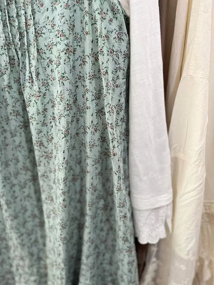 100% Cotton lace embroidery patchwork print slip dress mori girl autumn summer Japan style sweet petticoat dress cute clothes