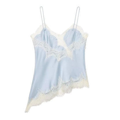 Sexy Women Asymmetrical Lace Slip Tops Summer Female Backless Sleeveless Off Shoulder Underwear Tanks Elegant Beach Camisole