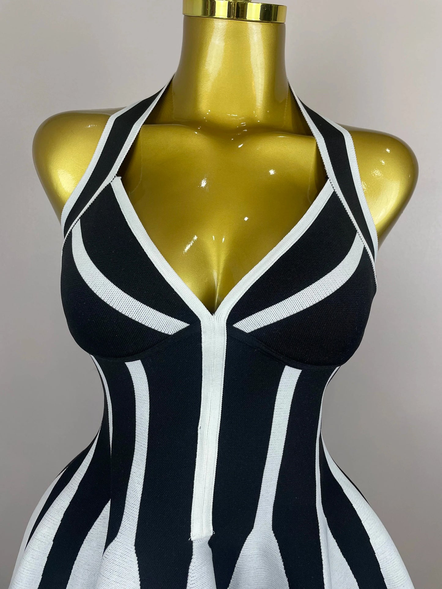 Sexy Backless Black White Stripes Halter Bandage A Line Short Dress 2025Women Celebrity Elegant Evening Party Holiday Club Dress