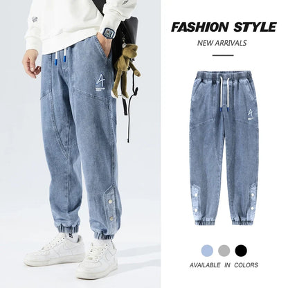 Spring Autumn Plus Size Baggy Jeans Men Hip Hop Streetwear Harem Pants Fashion Embroidery Stretch Cotton Casual Jogger Jeans 8XL