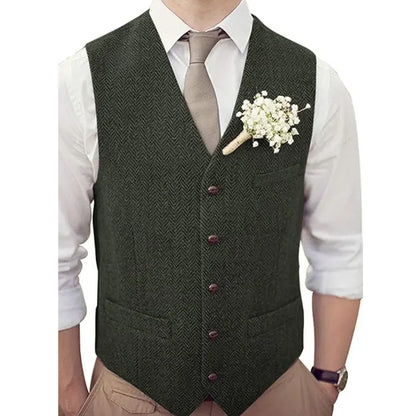 Men Vest Silver Herringbone V Neck Single Button Waistcoat For Wedding Banquet Birthday Business Casual Work Men Suit