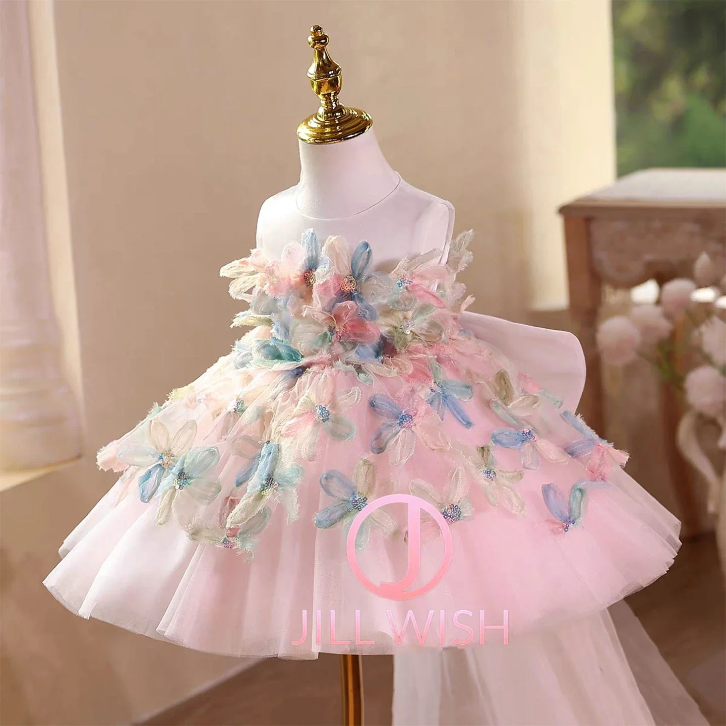 D113 Elegant Turquoise Flower Girl Dress Lace Knee Length Princess Children Wedding 1st Birthday Pageant Party Gown