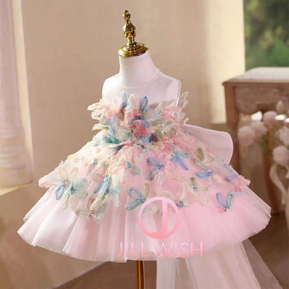 D113 Elegant Turquoise Flower Girl Dress Lace Knee Length Princess Children Wedding 1st Birthday Pageant Party Gown