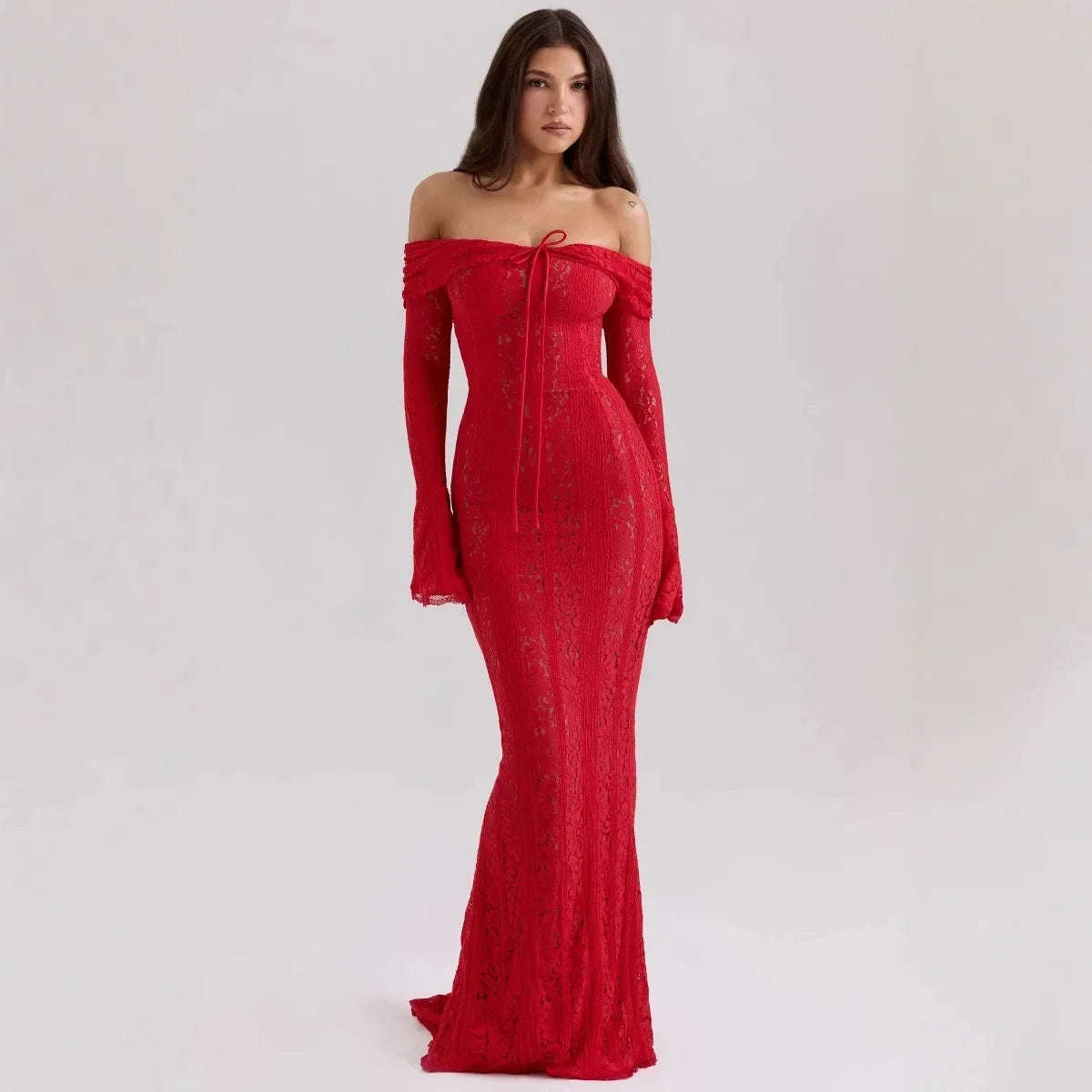 White Evening Dresses for Events Red Long Sleeve Lace Elegant Party Dresses 2025 Women Luxury Wedding Prom Dress Gown