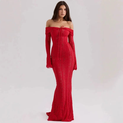 White Evening Dresses for Events Red Long Sleeve Lace Elegant Party Dresses 2025 Women Luxury Wedding Prom Dress Gown