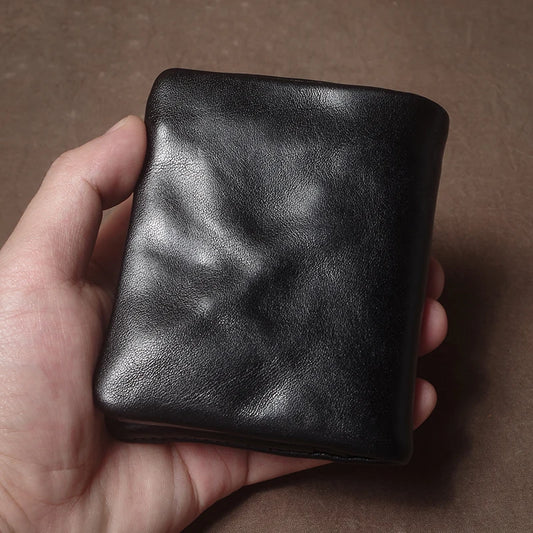 Portefeuille court en cuir véritable rétro pour hommes et femmes, porte-cartes de crédit bifold avec porte-monnaie zippé petit porte-monnaie