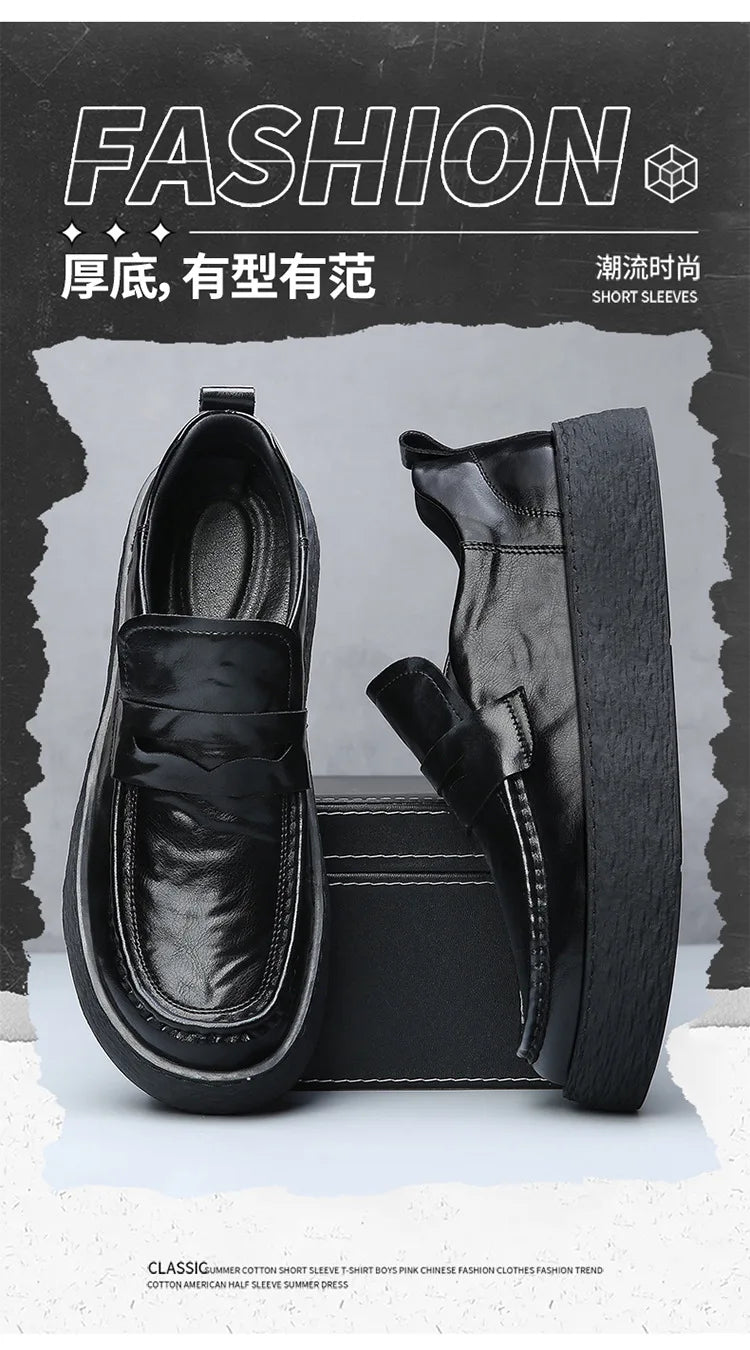 Height-increasing Business Casual Loafers for Men 2026 Spring New Black Designer Shoes Male Fashion Genuine Leather Shoe Man