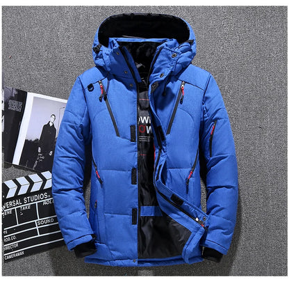 Winter White Duck Down Jacket Men Travel Hiking Thicken Warm Hooded Puffer Jackets Windproof Overcoat Down Coat Male Clothing