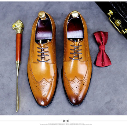 New Men Dress Handmade Shoes Genuine Leather Male Oxford Italian Classic Vintage Lace-up Men's Brogue Shoes Oxford
