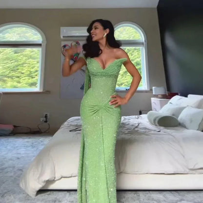 Glitter Sequin Evening Dresses Sweetheart Draped Mermaid Bodycon Dress Exquisite High Quality Prom Party Gowns Women Customized