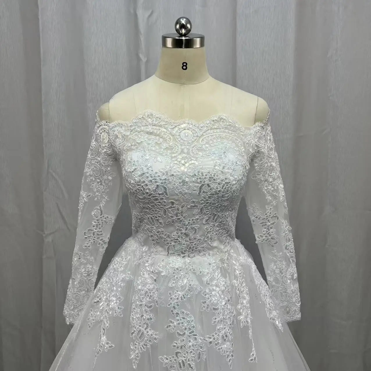 Customizead Ball Gown Wedding Dress Long Sleeves Lace Sequin Appliques Plus Size  Formal Bridal Dresses Princess Wedding Gowns