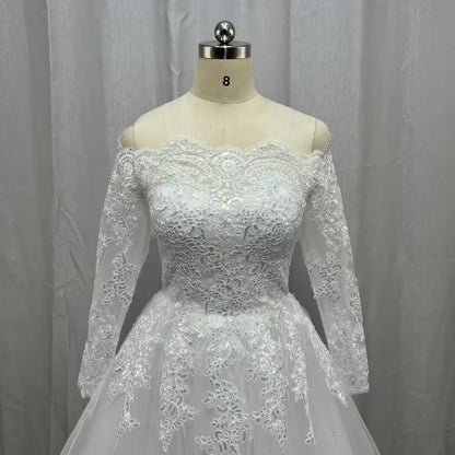 Customizead Ball Gown Wedding Dress Long Sleeves Lace Sequin Appliques Plus Size  Formal Bridal Dresses Princess Wedding Gowns