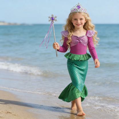 Mermaid Costume for Girl Long Sleeve Girls Dress Carnival Evening Party Dresses Kids Halloween Birthday Prom Dress Up Clothes