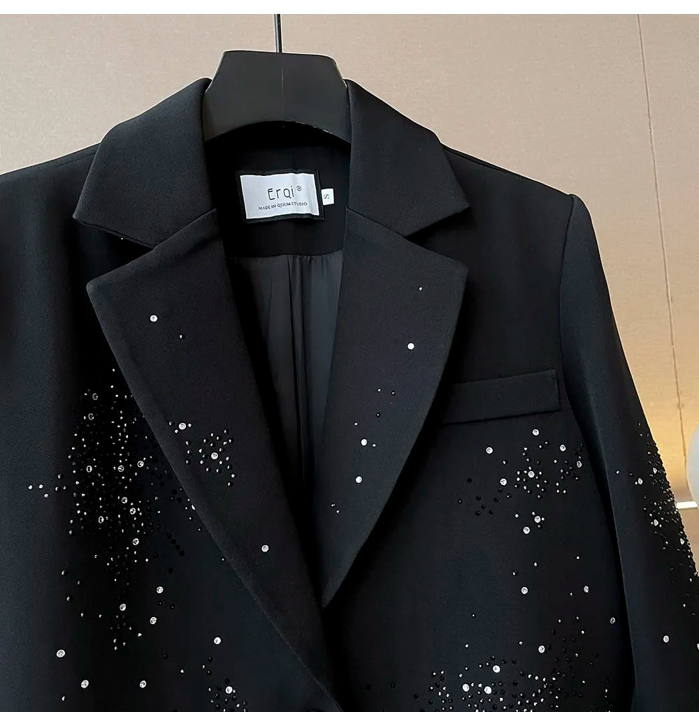 Women's Rhinestone Blazer Long Sleeve Suit Jacket Designer Loose Fit Office Casual Sparkly Blazer Fashion Outerwear Coat