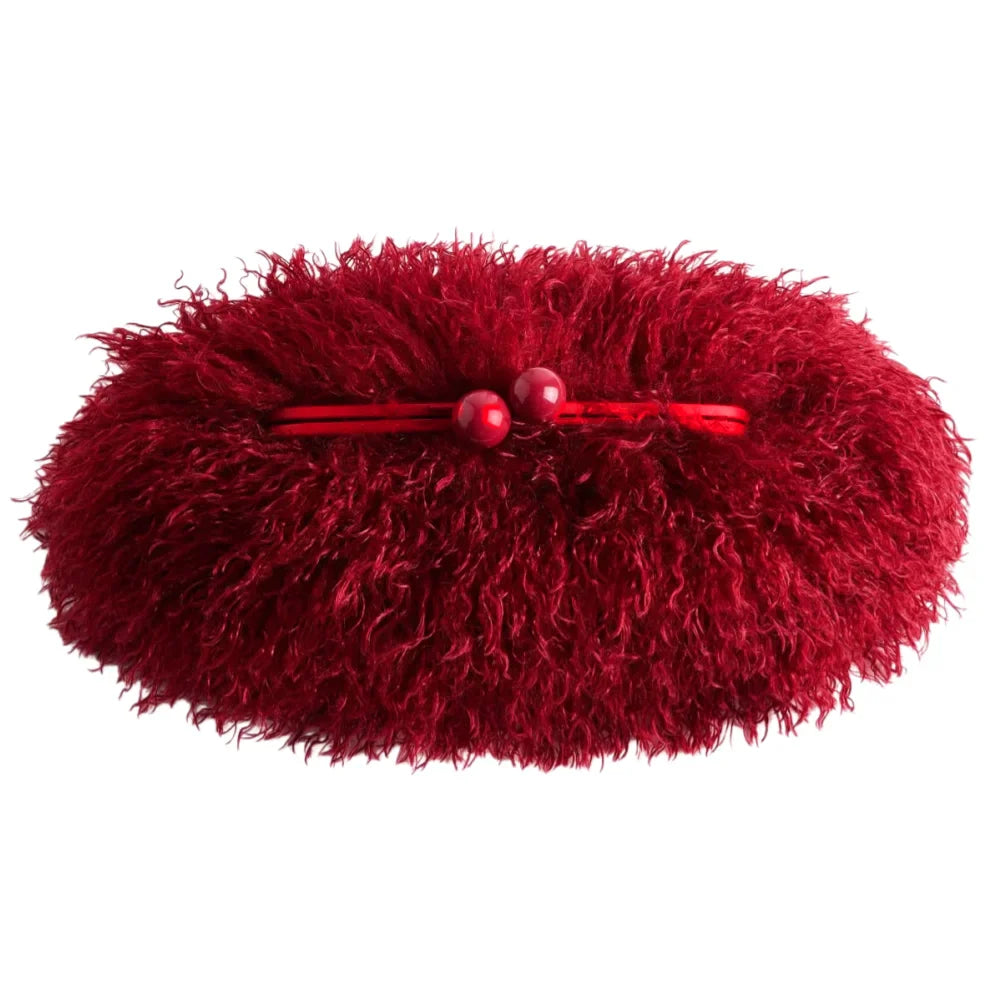 Women kisslock Faux Fur Clutch bag winter warm dark grey pouch frame clasp bag with chain crossbody