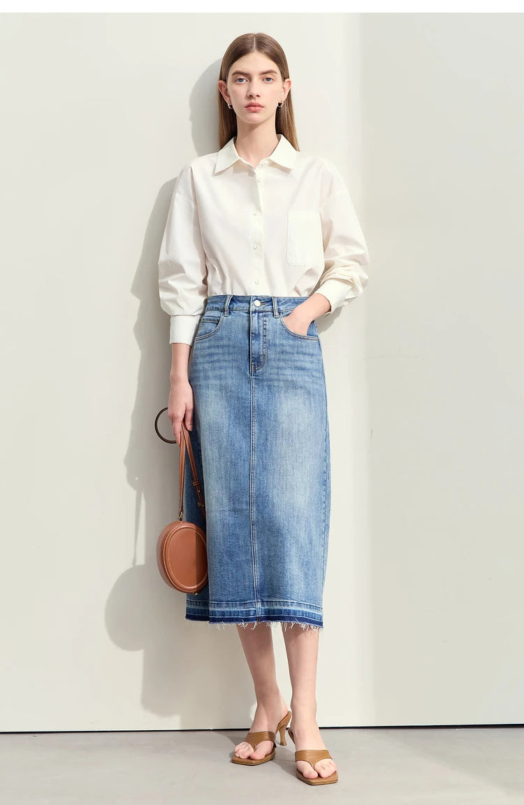 Minimalism 2024 Summer New Casual Denim Style Women Jeans Skirts Letters Embroidery Open Fork Female A-line Skirt 12442282