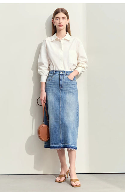 Minimalism 2024 Summer New Casual Denim Style Women Jeans Skirts Letters Embroidery Open Fork Female A-line Skirt 12442282