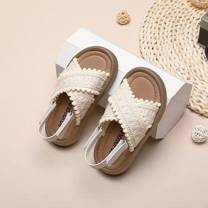 Girls Summer Beach Shoes Ethnic Style Kids Casual Sandals Soft Sole Fashion Children Retro Princess Shoes 2026 Summer New 21-37