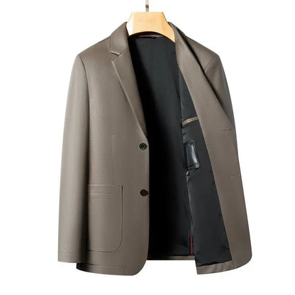 New Men's Business Casual Fashion Leather Blazer Sheepskin Slim Fit High-End Genuine Leather Jacket