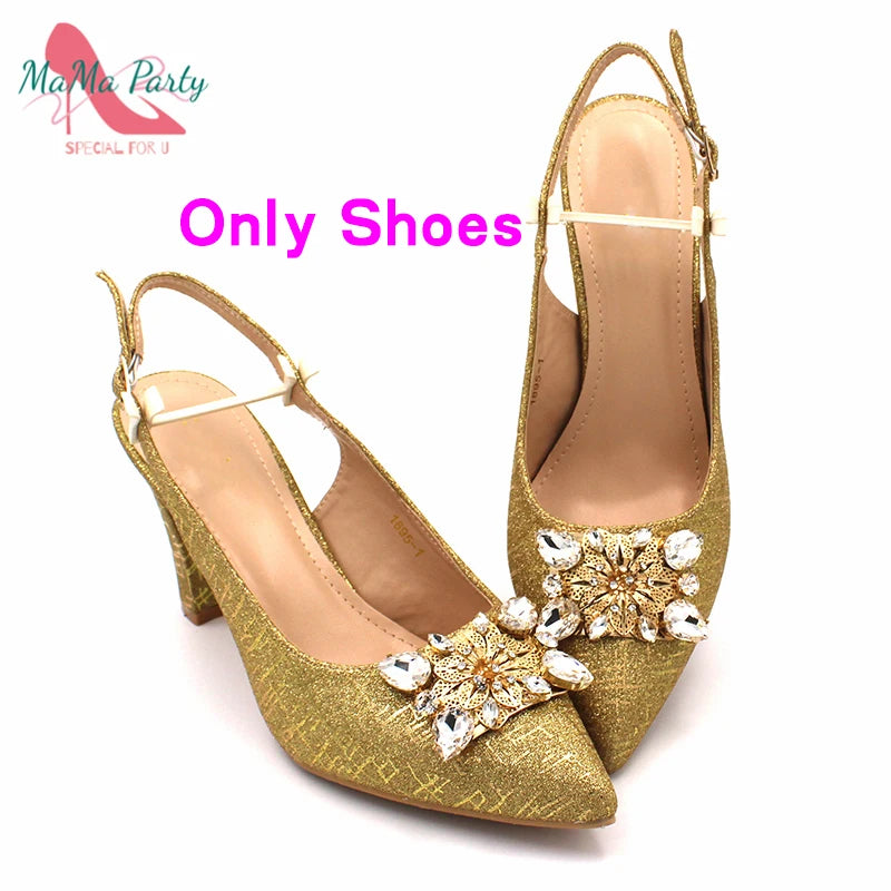 Color Italian Classics Design African Women Shoes and Bag Set High Quality with Shinning Crystal for Wedding Party