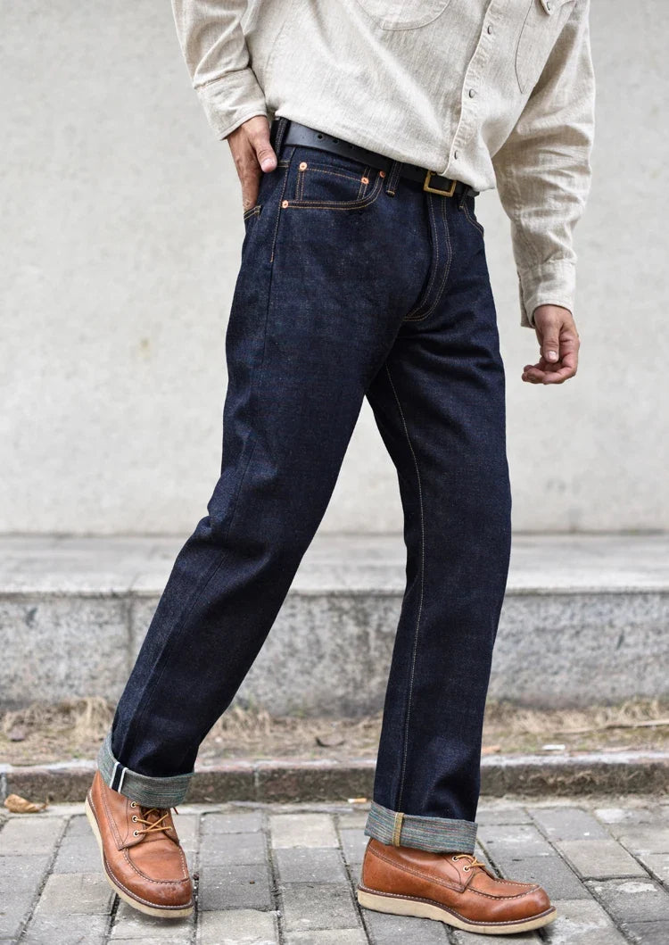 Mens Jeans Rainbow Sanforized Selvedge Denim Jeans Man Python Skin Labels Regular Fit 14 Oz