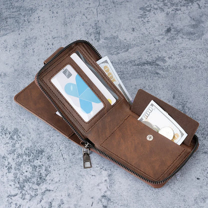 New Men's Short Wallet Retro Lock Business Large Capacity Multi-Card Slot Money Clip Change Purse Zipper Coin Pouch