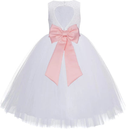 Ivory Floral Lace Heart Cutout Dress for Girls Junior Bridesmaid Pageant Gown Elegant Flower Girl Pageant Dresses