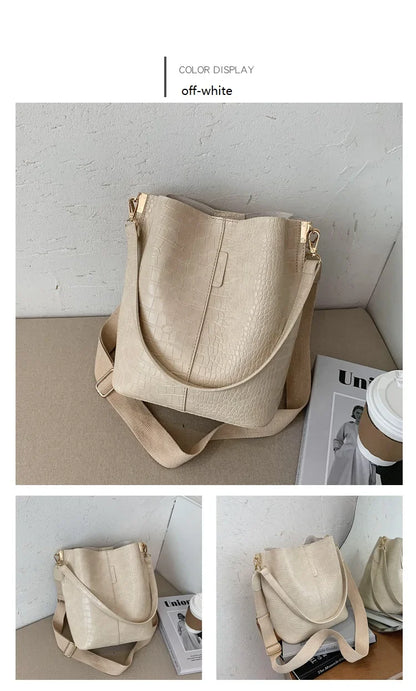 Women Bag Vintage Crocodile Pattern Crossbody Bags for Women PU Leather Trend Designer Shoulder Handbags Large Capacity Bucket