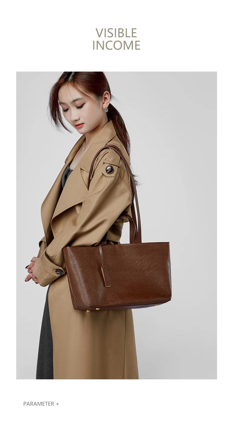 Luxury Women's Shoulder Bag Soft Leather Large Capacity Square Fashion Tote Bag Korean Fashionable Handbag Shopping Underarm Bag