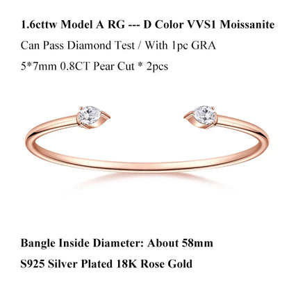 Dainty 0.5CT Round Brilliant Cut Moissanite Cuff Bangle for Women s925 Silver Lab Diamond Open Hand Chain Bracelet Gift