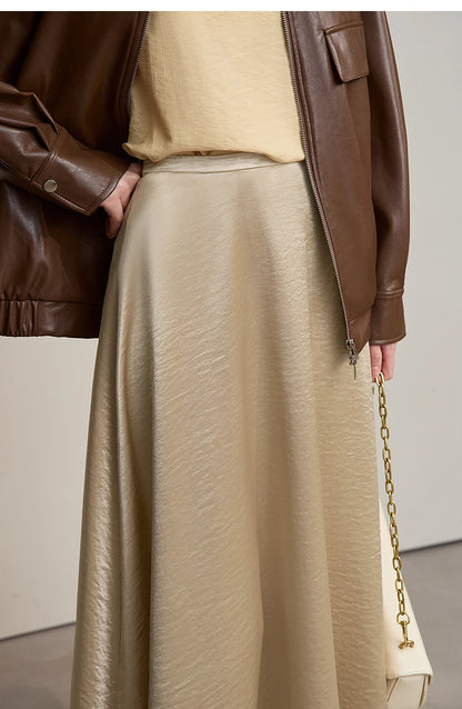 Women's Skirt Loose Long A-skirt Satin Skirts For Women 2025 Autumn New Minimalist Solid Color Clothing Ladies 12513015