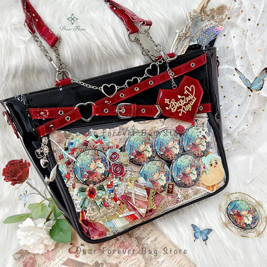 Aesthetic Underarm Ita Bag Streetwear Girl Transparent Shoulder Bag Heart Shape Chic Chain Handbag DIY Display Crossbody Bag