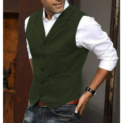 Business Suit Vest Man British Retro V-neck Male Vest Slim Solid Color Single-breasted Workwear Casual Men Waistcoat