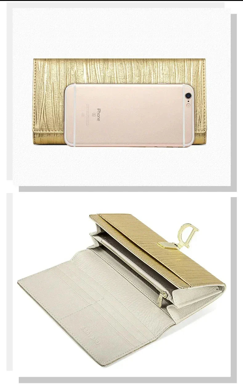 Fashion Women Long Wallets Female Long Phone Purse Luxury Genuine Leather Ladies Card Holder Stripe Wallet Cartera De Mujer