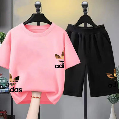Kids T-shirts Summer Letter Stamp O-neck Short Sleeve -Tshirts+Pants Suits 2-12 Years Boys Girls Casual Outfits Children Clothes