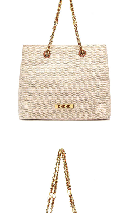 Fashion Classic Retro Stripe Women's New Chain Bag Large Capacity PP Material Women's Shoulder Bag