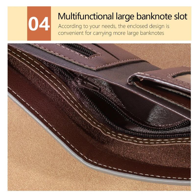 Men's high-capacity leather wallet, small multi slot photo wallet for coins, vintage wallet