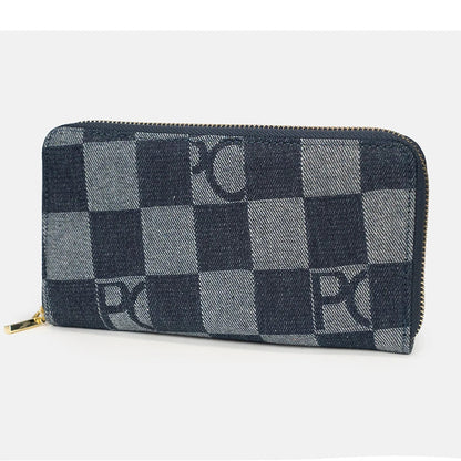 Women Handbag Chessboard Pattern Long Wear Resistant Denim Retro Large Capacity Multi Card Niche Luxury Versatile Wallet
