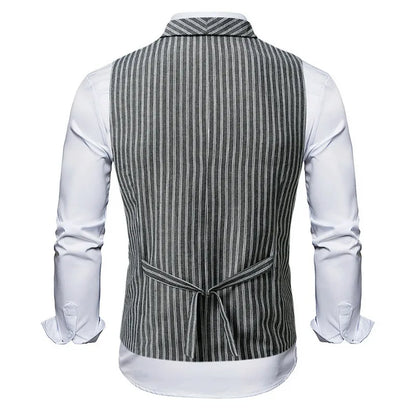 Man Suit Vest Vintage Striped Double-breasted Men Waistcoat British Style Slim Sleeveless Casual Versatile Male Vest