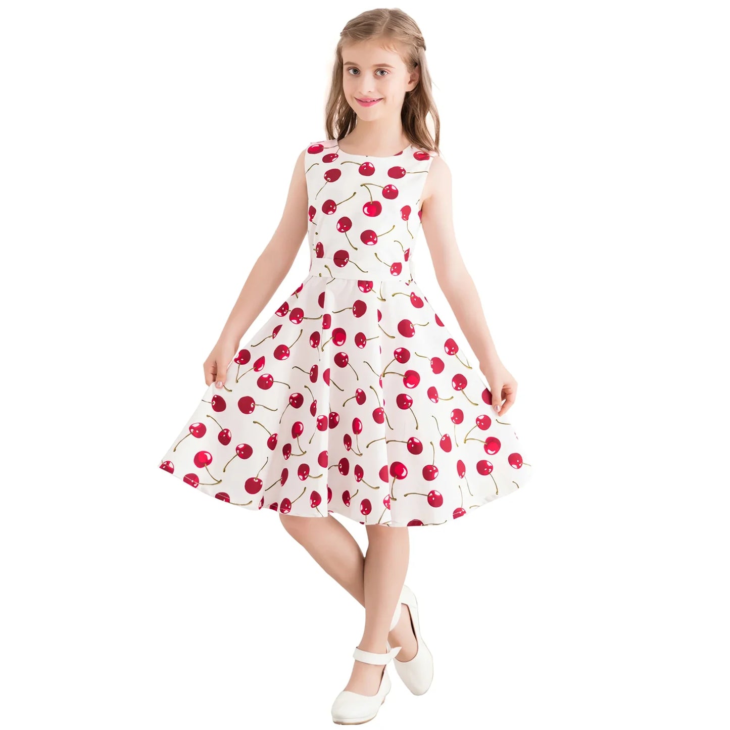 Girl's Retro Dress,Summer Princess Sleeveless Polka Dots Cotton Lightthin Romantic Floral 50s Vintage Dress Party Wedding Daliy