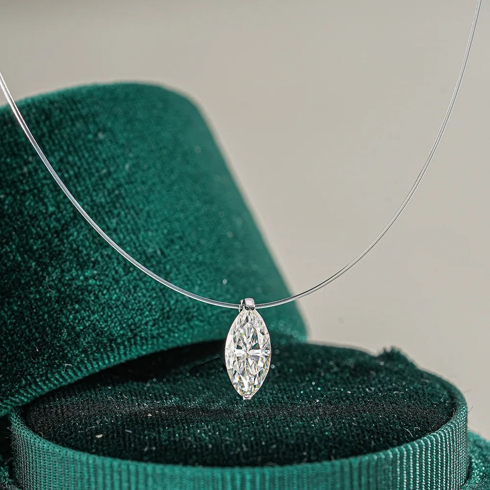 GRA Certified 1CT Marquise Cut Moissanite Pendant Necklace for Woman 925 Silver Fishing Line Water Drop Diamond Necklaces