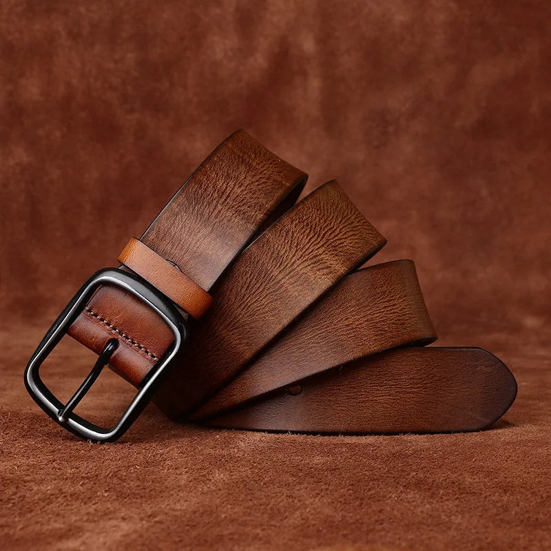 3.8CM Men High Quality Genuine Leather Belt Luxury Pin Buckle Belts Thick Cowskin Fashion Vintage Strap Male Jeans for Man