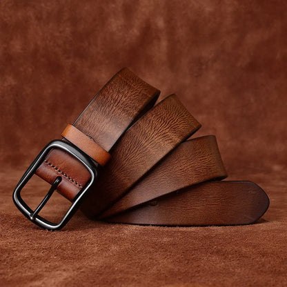 3.8CM Men High Quality Genuine Leather Belt Luxury Pin Buckle Belts Thick Cowskin Fashion Vintage Strap Male Jeans for Man