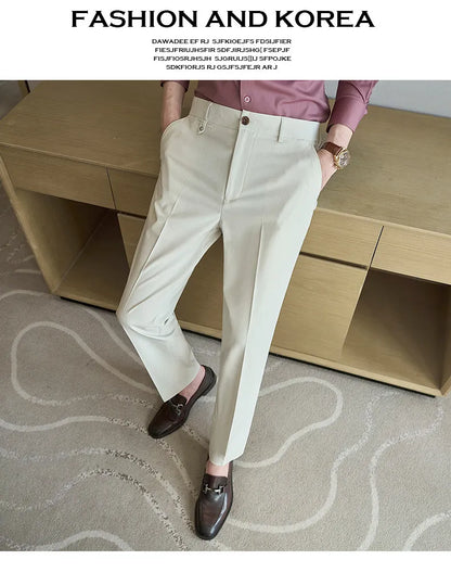 2026 Spring Summer Men's Pants Fashion Solid Color Suit Trousers Male High Waist Slim Fit Pants Men Business Casual Formal Pant